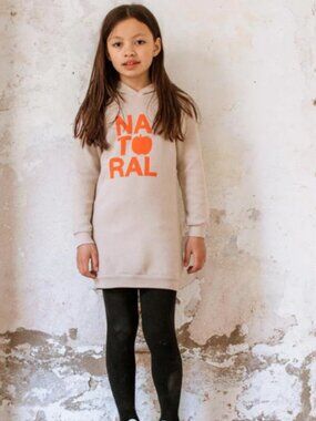Picnik Barcelona Natural Stone Hooded DRESS Size 8 Girls Organic Cotton